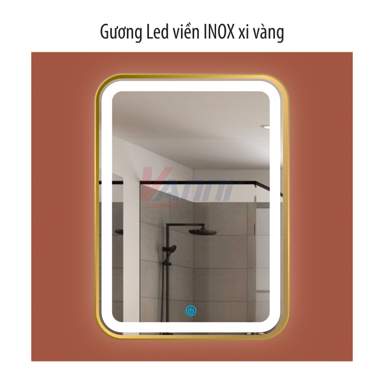 Gương led viền inox xì vàng gvl‑01