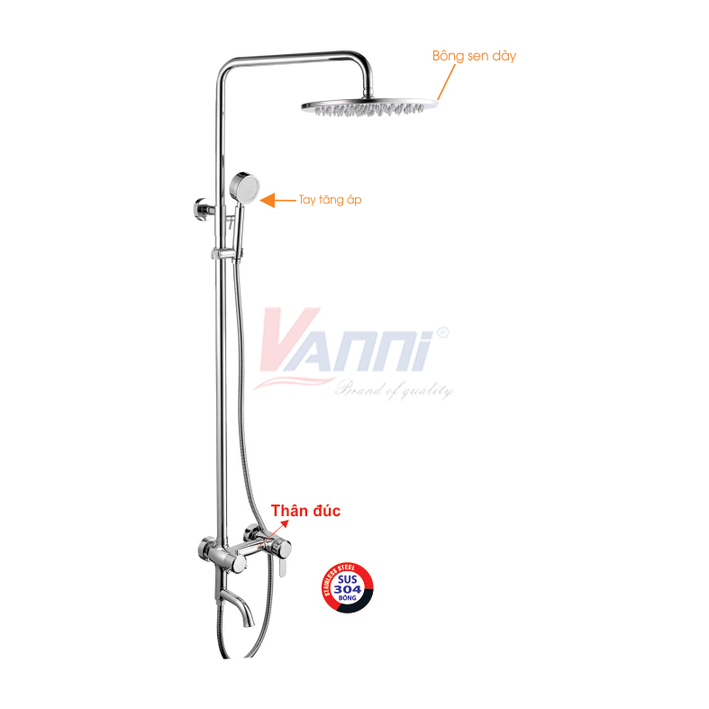 Sen cây tắm đứng nóng lạnh sus 304 bóng đúc vn-8153