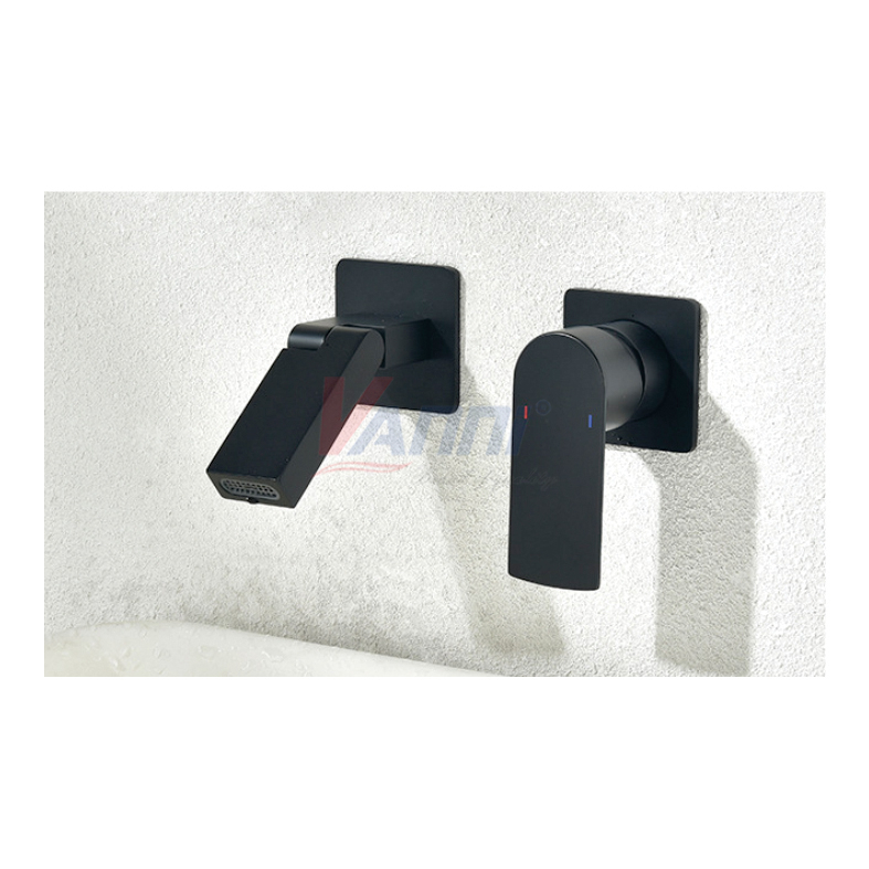 Vòi lavabo âm tường nóng lạnh đen vn-140d