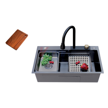 Chậu inox vn-7545 đen thác nước